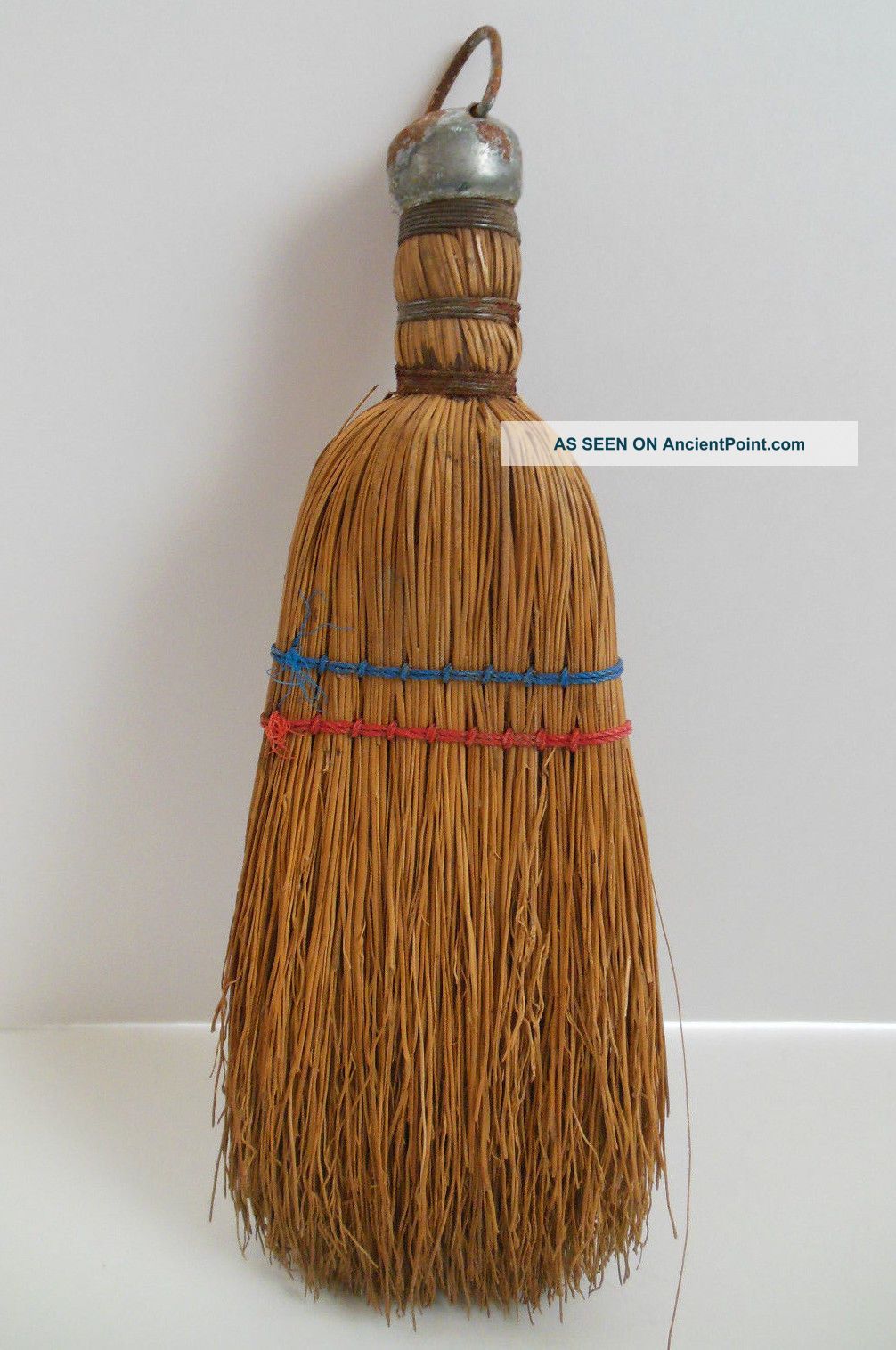 Vintage Hand Broom Straw Brush With Hook Primitive Folk Art Americana Hearth Ware photo