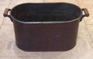 Large Antique Copper Wash Tub Boiler W/wooden Handles photo