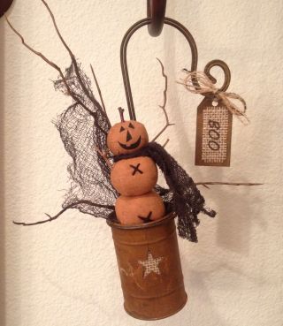 Primitive Halloween Honey And Me Mini Jack - O - Lantern Rusty Tin Fall Ornament photo