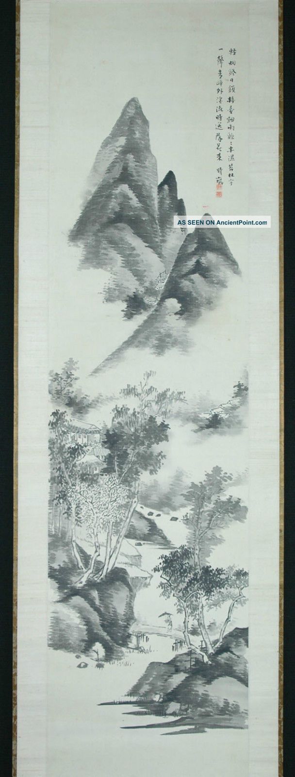 Japanese Hanging Scroll: Deep Mountain In The Rain By Ooike Seiran @18 Paintings & Scrolls photo