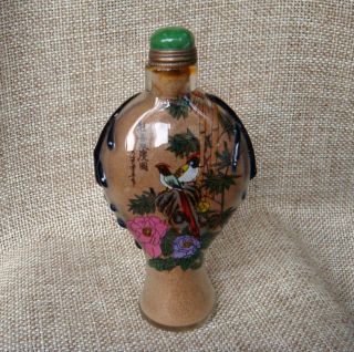Exquisite Chinese Glass Inside Painting Handmade Flowers And Bird Snuff Bottle photo