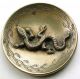Antique Brass Cup Button Detailed Lizard Escutcheon W/ Etched Accents - 1 