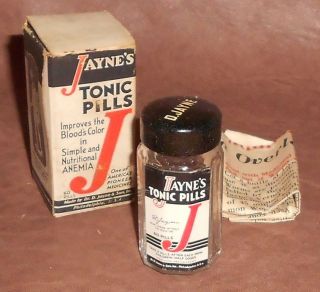 C1930 Vintage Medicine Bottle Jayne ' S Tonic Pills With Directions Sheet photo