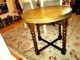 Antique Islamic Embossed Brass Top Table With Fold Flat Wooden Barley Twist Legs Middle East photo 1