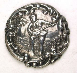 Antique Sterling Silver Button - Minstrel Playing Mandolin - Hallmarked - 3/4 