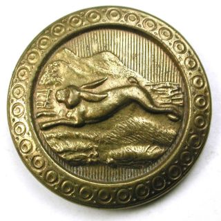 Antique Brass Button Detailed Running Rabbit Pictorial Design - 15/16 