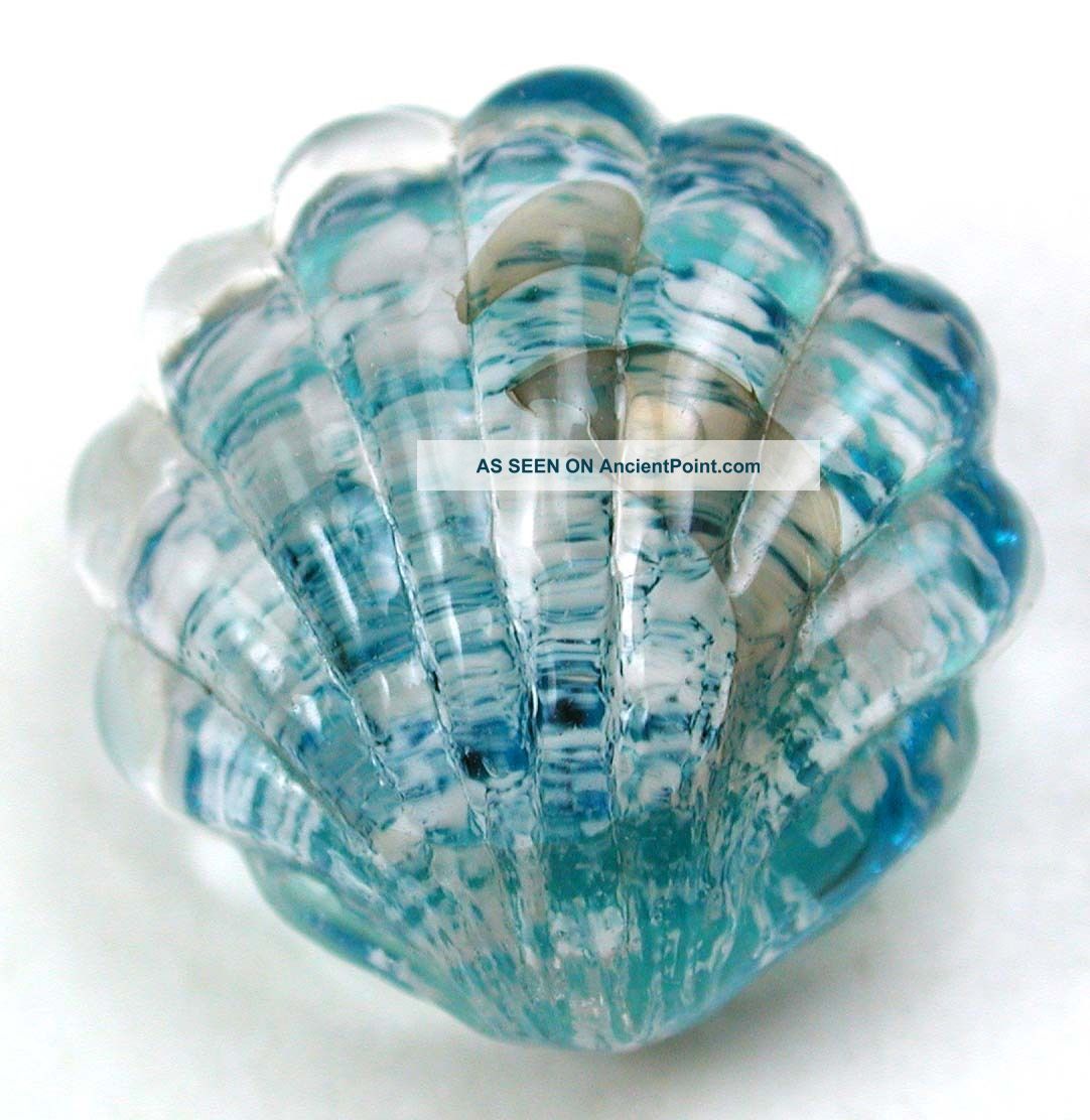 Antique Glass Charmstring Button Paperweight Realistic Sea Shell - 9/16 