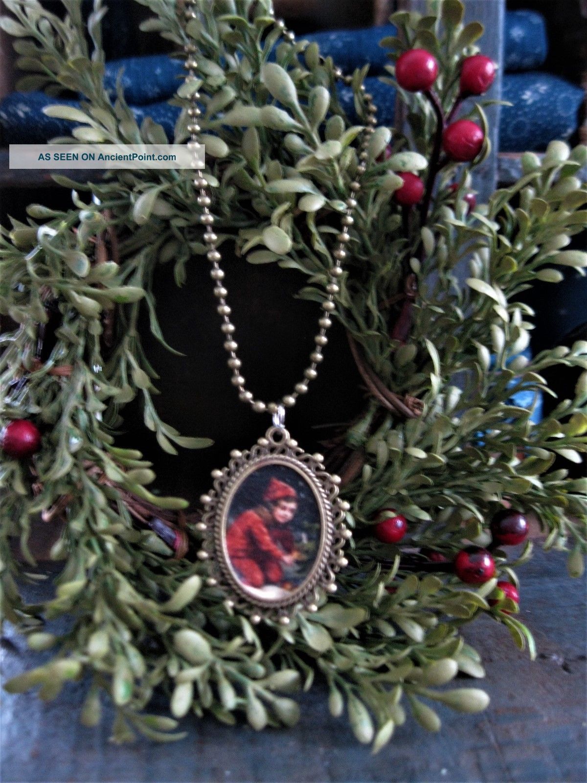 Tiny Christmas Charm Ornament Old Postcard Print Primitives photo