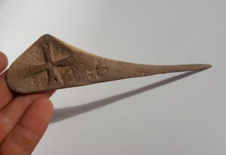 Anglo Saxon Period Bone Hairpin With Decorated Cross And Rune 700 - 800 Ad Vf, photo
