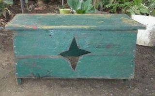 Primitive Footstool Bench Green Chippy Paint And Cut Out photo