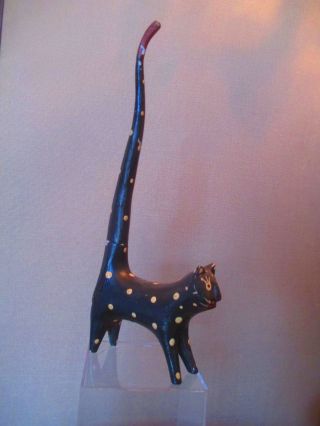 Carved & Painted Black Cat Figure Folk Art Sculpture Vintage photo