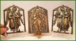 Russia Orthodox Bronze Icons Triptych Deesis.  First Half Of Xx Century.  Enameled photo