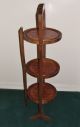 Antique Folding 3 Tier Cake Pie Display Plant Stand Hand Carved Hardwood 1900-1950 photo 1