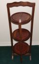 Antique Folding 3 Tier Cake Pie Display Plant Stand Hand Carved Hardwood 1900-1950 photo 2