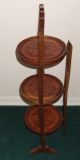 Antique Folding 3 Tier Cake Pie Display Plant Stand Hand Carved Hardwood 1900-1950 photo 3