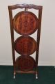Antique Folding 3 Tier Cake Pie Display Plant Stand Hand Carved Hardwood 1900-1950 photo 4
