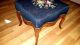 Antique Mahogany Saber French Leg Stool Ottoman Needlepoint Upholstery 19x17x15 1900-1950 photo 7