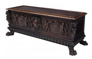 Impressive Tuscan Figural Carved Walnut Wedding Chest,  Early 19th Century photo