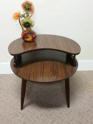 Mid Century Modern Side Table Wood Round Shelf End Table Nightstand Retro photo