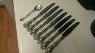 7 Alvin Sterling Silver Handled Dinner Knifes - - - Chateau Rose Pattern 1 Spoon photo