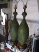 Pair Mid Century Modern Olive Green Lava Glaze Table Lamps. Mid-Century Modernism photo 10