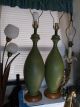 Pair Mid Century Modern Olive Green Lava Glaze Table Lamps. Mid-Century Modernism photo 2