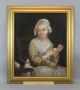 Large Antique Early 19thc Portrait Genre Oil Painting,  Young Girl W/ Cat & Yarn Other Antique Sewing photo 1