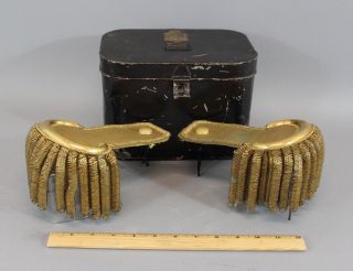 Antique Civil War Period Navy Lieutenant Commander Gold Epaulets & Tin Tole Box photo