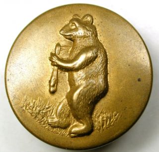 Antique Brass Political Button Teddy Bear Carrying A Big Stick - 7/8 