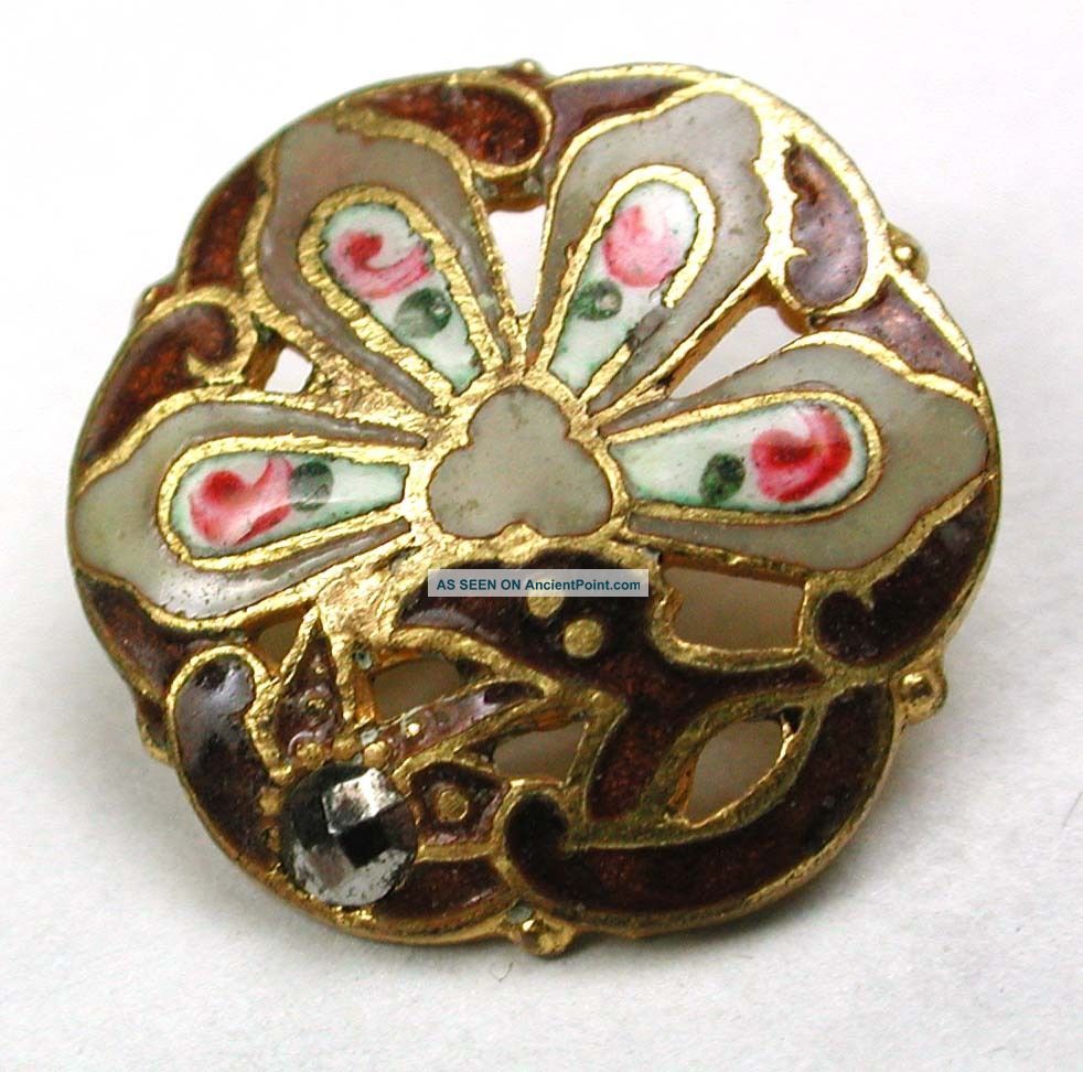 Antique French Enamel Button Pierced Flower W/ Cut Steel Accent - 9/16 Ks Buttons photo