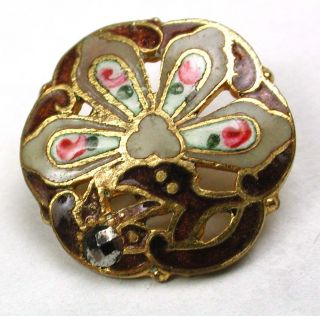 Antique French Enamel Button Pierced Flower W/ Cut Steel Accent - 9/16 Ks photo