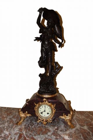Large French Figural Marble Mantel Clock Signed D.  Mougin And Bruchon photo