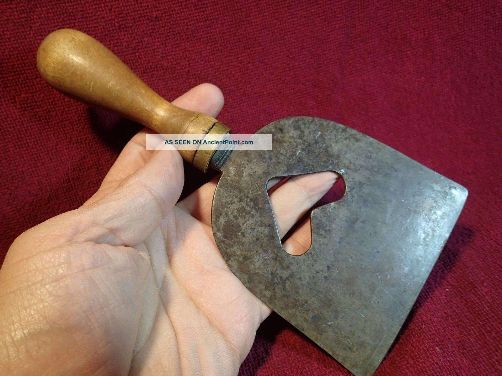 Antique Early 1900 Heart Shape Food Chopper Wood / Brass Handle Scandinavia Primitives photo