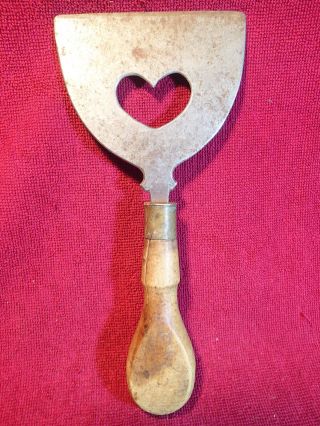 Antique Early 1900 Heart Shape Food Chopper W Wood,  Brass Handle Scandinavia photo