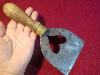 Old Antique Early 1900 Heart Shape Food Chopper Wood / Brass Handle Scandinavia photo
