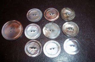 10 Antique Mother Of Pearl Sewing Buttons One 1 1/2 Inch,  Nine 1 Inch photo