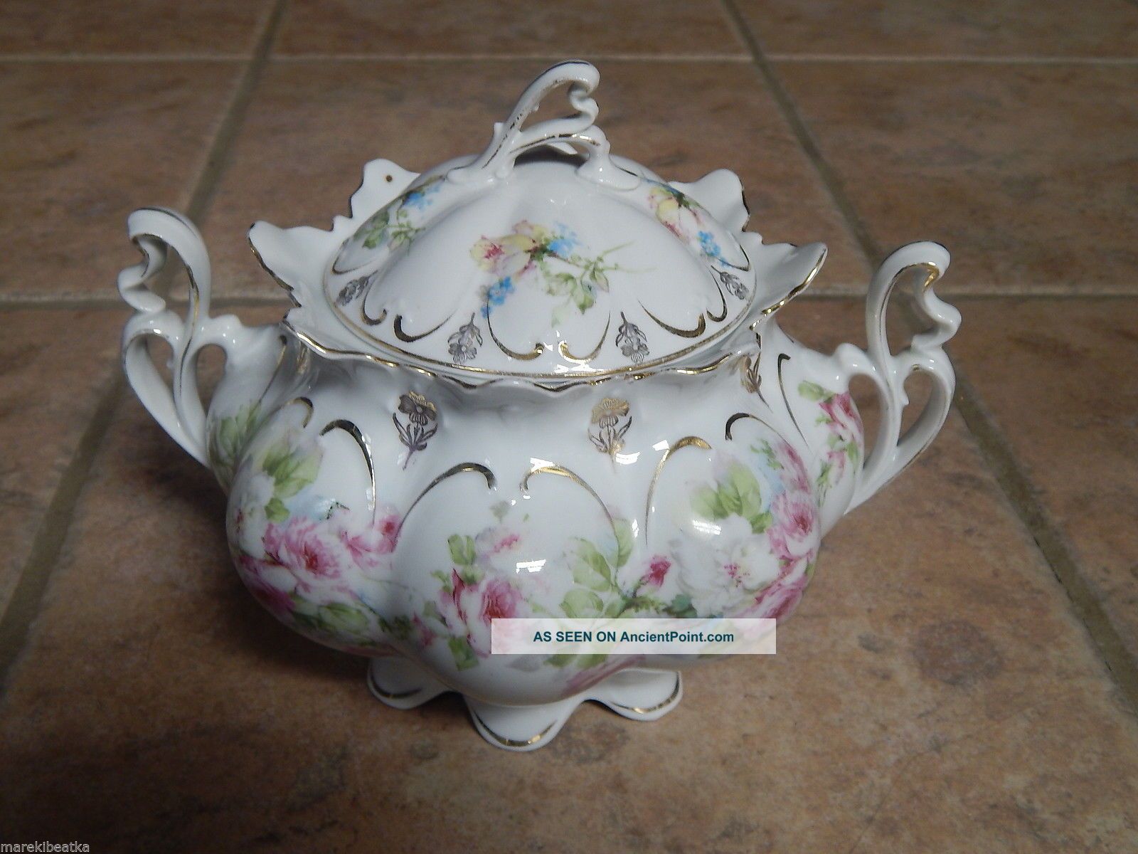 Antique M Z Austria Hand Painted With Flowers Design Biscuit Jar With Lid Jars photo