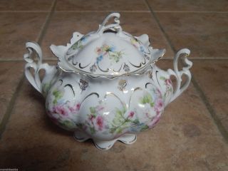 Antique M Z Austria Hand Painted With Flowers Design Biscuit Jar With Lid photo