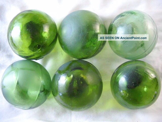 6 Olive Green Japanese,  Korean Vintage Glass Floats Alaska Beachcomberbum Fishing Nets & Floats photo