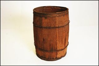 Vintage Wood Nail Keg Barrel Rustic Wooden Industrial Loft Farm Box Trash Barn E photo