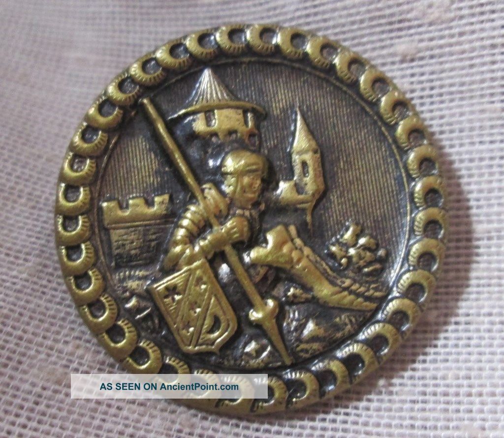 Lg Antique Brass Metal Figural Button Of Sir Launfali S Dream Bbb Buttons photo