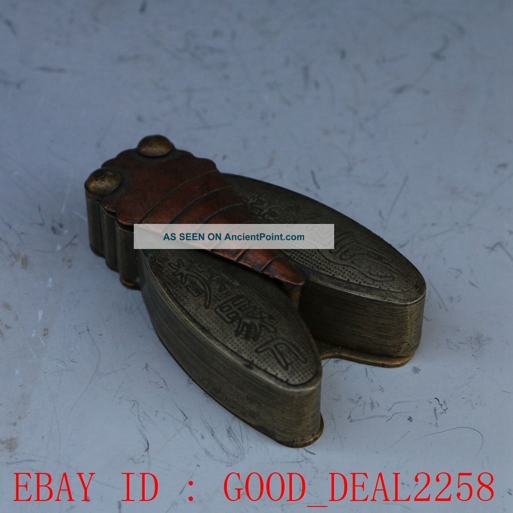 Oriental Vintage Copper Handwork Carved Cicada Collectable Snuff Box Nr Pretty Other Chinese Antiques photo