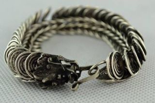 Old Chinese Wonderful Handwork Miao Silver Dragon Bracelet photo