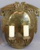 Pr Large Antique German Secessionist Hammered Figural Brass Candle Wall Sconces Aesthetic Movement photo 5