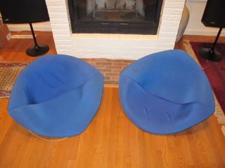 Pair Knoll Bertoia Diamond Chair Covers Blue Cushion Mid Century Eames photo