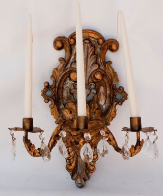 Italian - Ate Vintage Heavy 3 - Arm Wall Sconce Candelabra Candle Holder photo