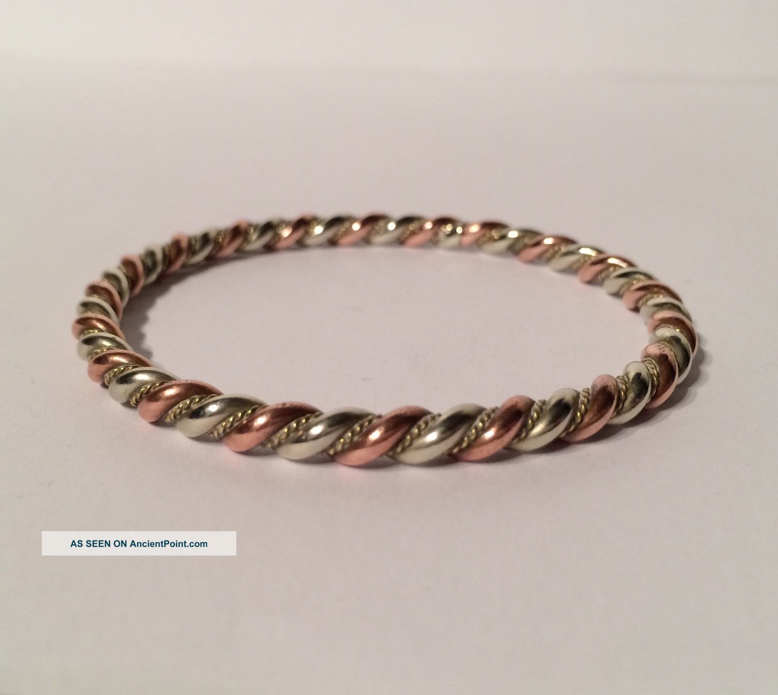 Outstanding Rose Gold Tone And Silver Tone Plait Bangle.  Metal Detecting Find British photo