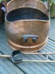Antique Heavy Copper Helmet Shaped Coal Bucket/scuttle & Brass Claw Tongs Fireplaces & Mantels photo 4
