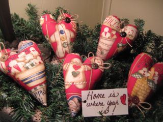 5 Handmade Country Christmas Fabric Gingerbread Heart Ornies Ornaments Decor photo