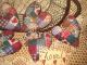 6 Handmade Patchwork Fabric Country Heart Ornies Ornaments Wreath - Making Decor Primitives photo 2